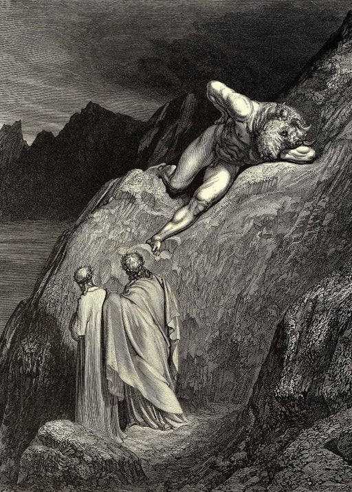 Gustave Dore 'On top of The Naked Rock The Disgraced Minotaurus of Kreta', Dante's 'The Divine Comedy, Inferno', France, 1860's, Reproduction 200gsm A3 Vintage Classic Art Poster - World of Art Global Limited