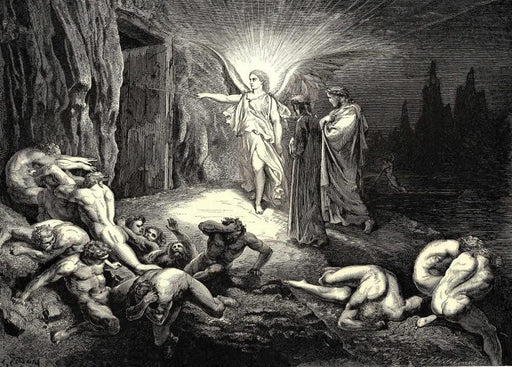 Gustave Dore 'He Got Closer to The Door and Opened it Without Any Effort', Dante's 'The Divine Comedy, Inferno', France, 1860's, Reproduction 200gsm A3 Vintage Classic Art Poster - World of Art Global Limited