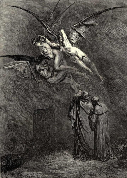Gustave Dore 'Here You See The bloodthirsty Erynnies', Dante's 'The Divine Comedy, Inferno', France, 1860's, Reproduction 200gsm A3 Vintage Classic Art Poster - World of Art Global Limited