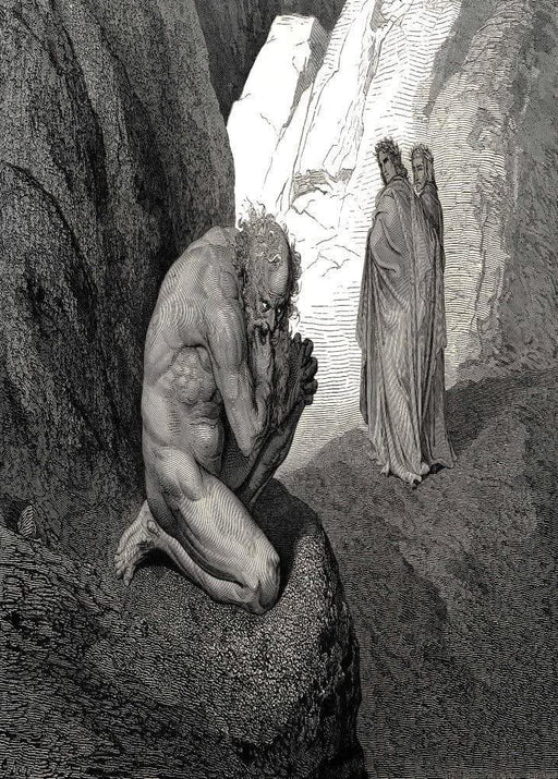 Gustave Dore 'Eat up Yourself and Swallow Your Anger', Dante's 'The Divine Comedy, Inferno', France, 1860's, Reproduction 200gsm A3 Vintage Classic Art Poster - World of Art Global Limited