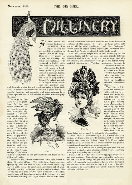 Vintage Clothes and Accessories 'Millinery Hat Fashion for The Season', U.S.A, 1899, Reproduction 200gsm A3 Vintage Art Nouveau Poster