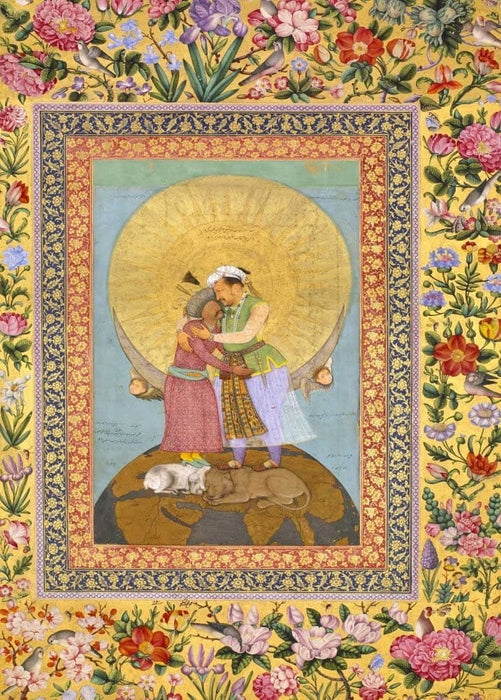 Vintage Persian and Islamic Art 'Allegorical Representation of Emperor Jahangir and Shah Abbas', Mughal Dynasty, Reproduction 200gsm A3 Vintage Classic Art Poster