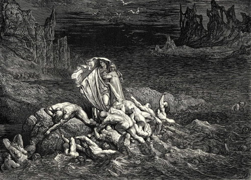Gustave Dore 'Here, My Son, You See The Souls of Those who were Driven by Their Anger', Dante's 'The Divine Comedy, Inferno', France, 1860's, Reproduction 200gsm A3 Vintage Classic Art Poster - World of Art Global Limited