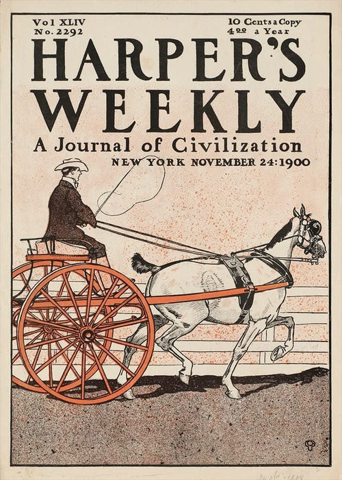 Vintage Literature 'A Horse-Drawn Carriage,' from 'Harper's Magazine', U.S.A, 1900, Edward Penfield, Reproduction 200gsm A3 Vintage Art Nouveau Poster