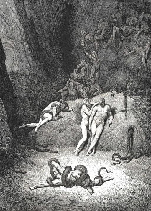 Gustave Dore 'Agnel, How Terribly Your Appearance is Changing, Detail', Dante's 'The Divine Comedy, Inferno', France, 1860's, Reproduction 200gsm A3 Vintage Classic Art Poster - World of Art Global Limited