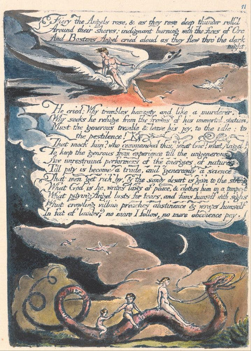 'America, A Prophecy  (Fiery the Angels rose))', William Blake, England, 1793, Reproduction 200gsm A3 Vintage Poster - World of Art Global Limited
