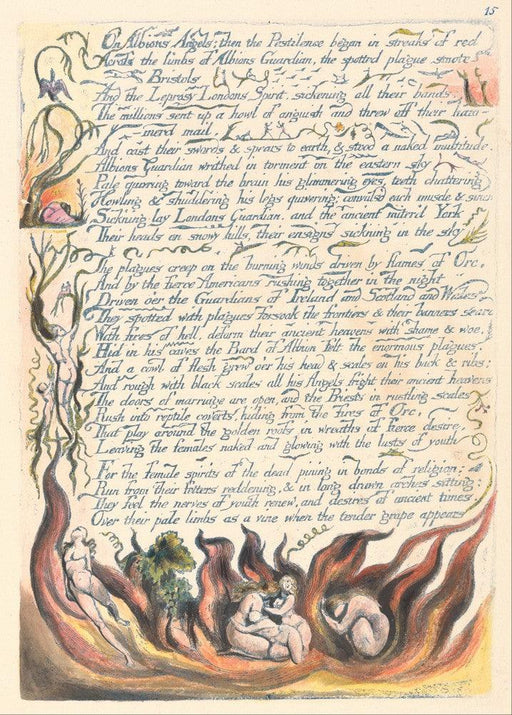 'America, A Prophecy  (On Albions Angels)', William Blake, England, 1793, Reproduction 200gsm A3 Vintage Poster - World of Art Global Limited