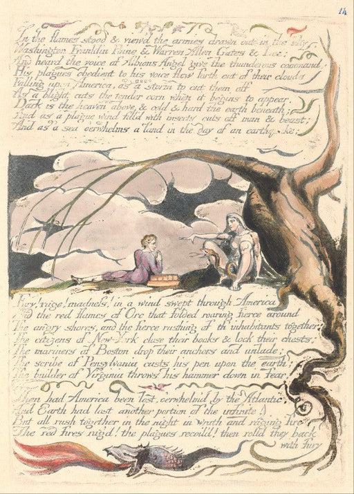 'America, A Prophecy (In the Flames stood)', William Blake, England, 1793, Reproduction 200gsm A3 Vintage Poster - World of Art Global Limited