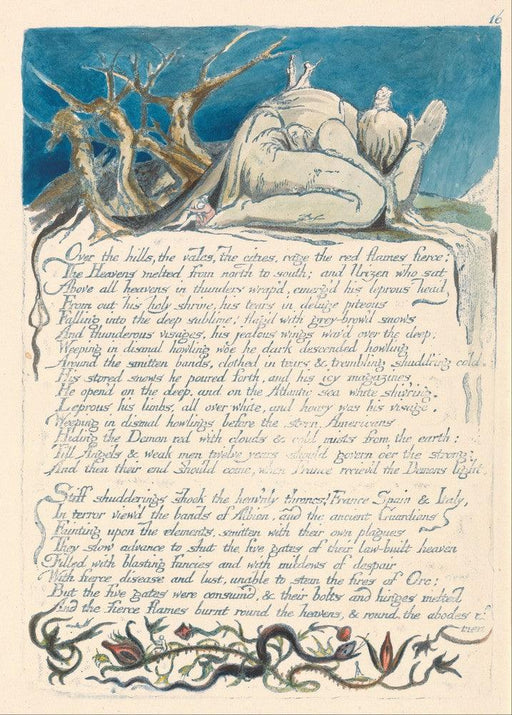 'America, A Prophecy  (Over the hills, the vales, the cities)', William Blake, England, 1793, Reproduction 200gsm A3 Vintage Poster - World of Art Global Limited