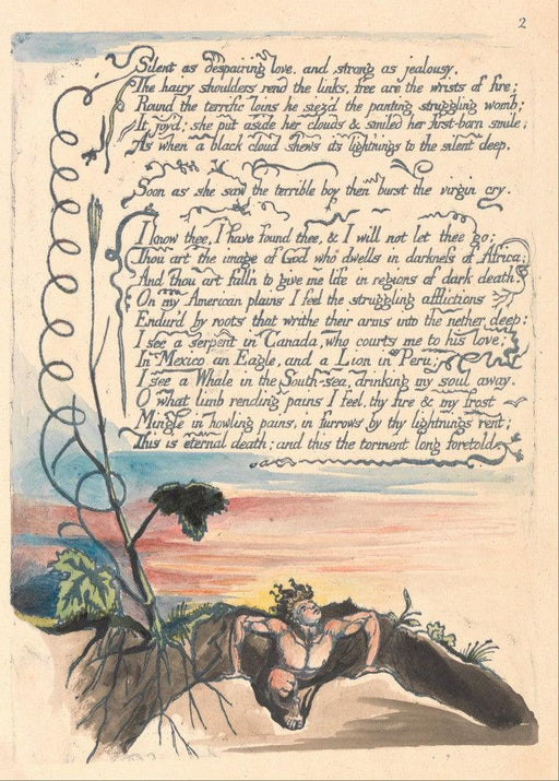 'America, A Prophecy  (Silent as despairing love)', William Blake, England, 1793, Reproduction 200gsm A3 Vintage Poster - World of Art Global Limited