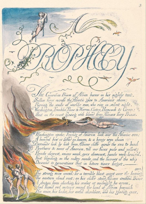 'America, A Prophecy  (The Guardian Prince of Albion)', William Blake, England, 1793, Reproduction 200gsm A3 Vintage Poster - World of Art Global Limited