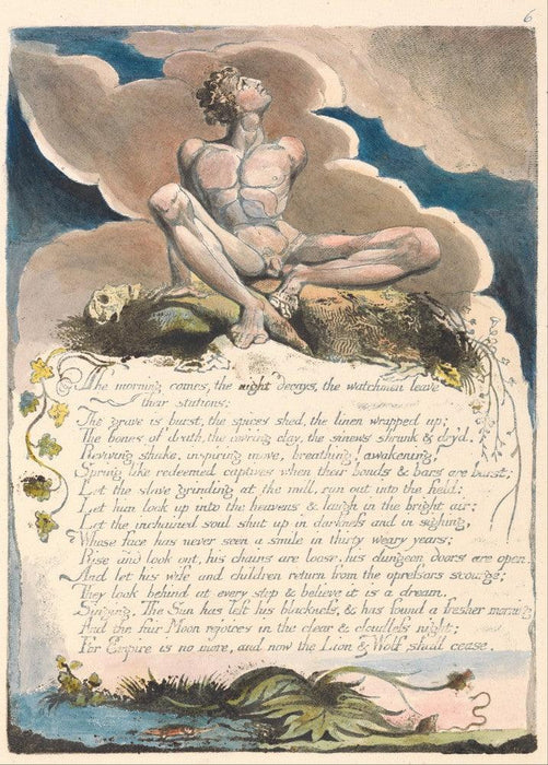 'America, A Prophecy  (The Morning comes, the Night decays)', William Blake, England, 1793, Reproduction 200gsm A3 Vintage Poster - World of Art Global Limited