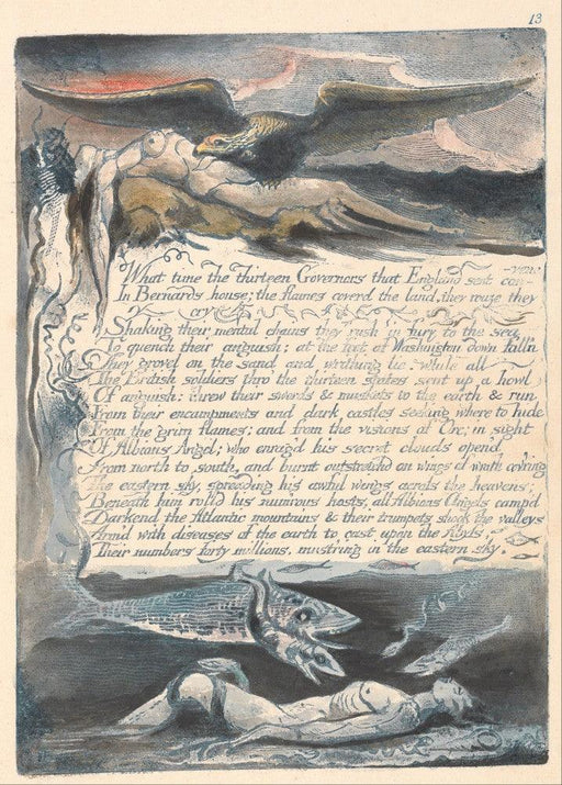 'America, A Prophecy (What time the Thirteen Governors)', William Blake, England, 1793, Reproduction 200gsm A3 Vintage Poster - World of Art Global Limited