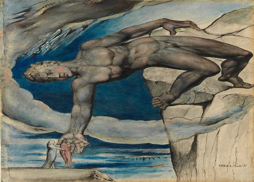 'Antaeus setting down Dante and Virgil in the Last Circle of Hell', 1824-27, William Blake, England, Reproduction 200gsm A3 Vintage Poster - World of Art Global Limited
