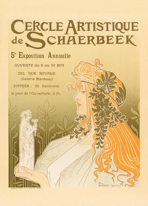 'Artistic Club of Schaerbeek; 5th Annual Show', Belgium, 1896 by Henri Privat-Livemont, Reproduction 200gsm A3 Vintage Art Nouveau Poster - World of Art Global Limited