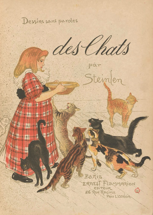 Theophile-Alexandre Steinlen 'Artists' Book Des chats, dessins sans paroles', Swiss-French, Reproduction 200gsm A3 Vintage Art Nouveau Poster