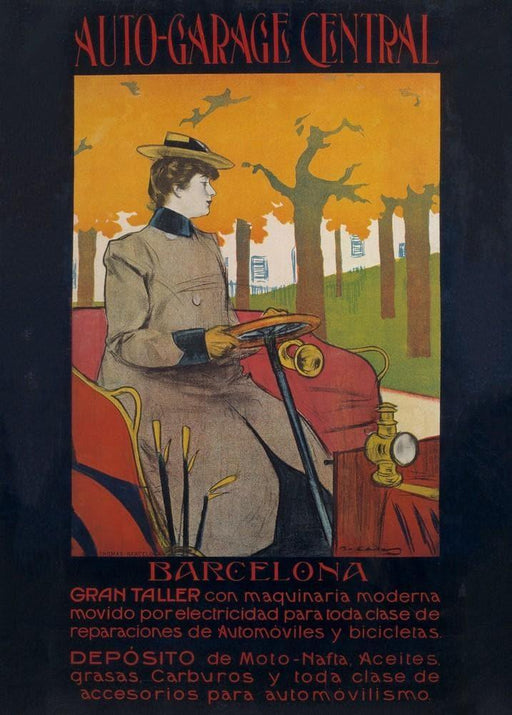 'Auto-Garage Central' Spain, 1901. by Ramon Casas, Reproduction 200gsm A3 Vintage Art Nouveau Poster - World of Art Global Limited