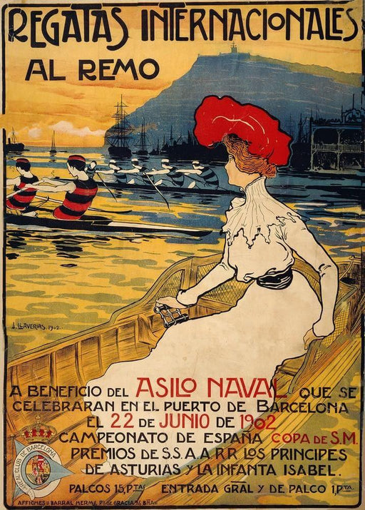 'Barcelona Regatas Internacionales al remo', Spain, 1902, Reproduction 200gsm A3 Vintage Art Nouveau Poster - World of Art Global Limited