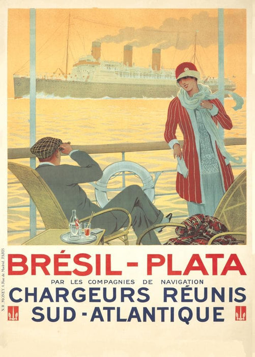Vintage Travel Argentina 'Bresil to Plata', France, 1920-30's, Reproduction 200gsm A3 Vintage Art Deco Travel Poster