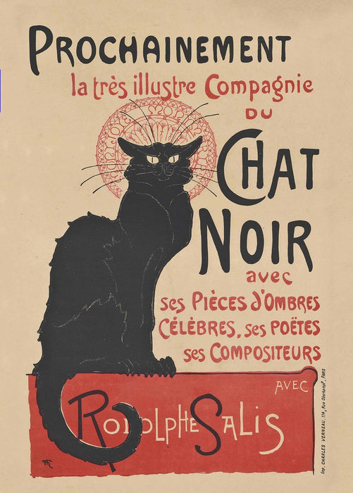 Theophile-Alexandre Steinlen 'Caht Noir Prochainement', 1896, Swiss-French, Reproduction 200gsm A3 Vintage Art Nouveau Poster