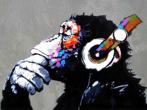 Chilling Ape DJ with headphones - Canvas, Framed. Many Sizes Available. FREE U.K P&P - World of Art Global Limited