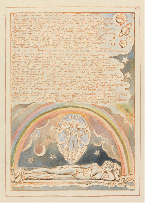 Jerusalem  Plate 14 'One hair nor particle of dust', William Blake, England, 1804-20., Reproduction 200gsm A3 Vintage Poster