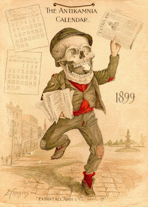 The Newspaper Boy, from 'The Antikamnia Calendar', reproduction 200gsm A3 antique pharmaceutical poster