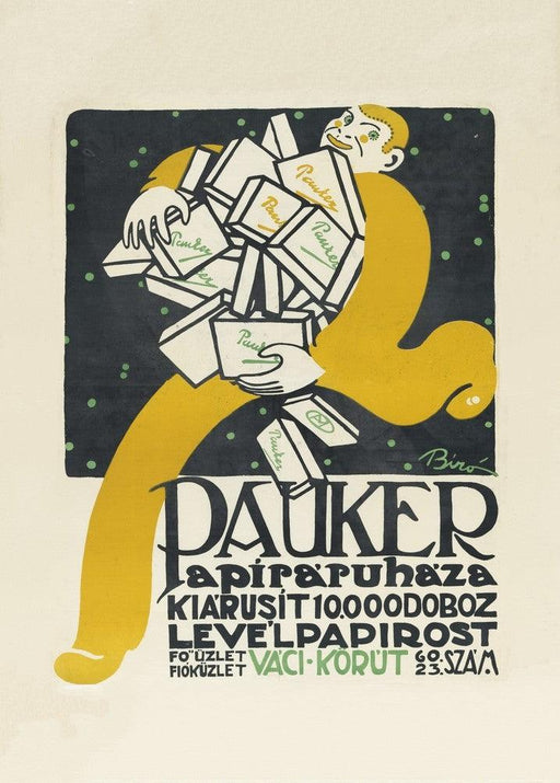 'Pauker Paper Products', Mihály Biró, Hungary, 1911-12, Reproduction 200gsm A3 Vintage Poster - World of Art Global Limited
