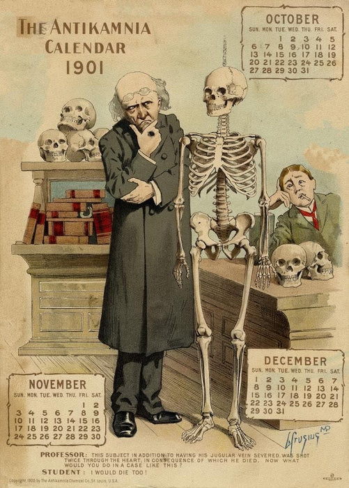Professor and Student, from 'The Antikamnia Calendar', reproduction 200gsm A3 antique pharmaceutical poster