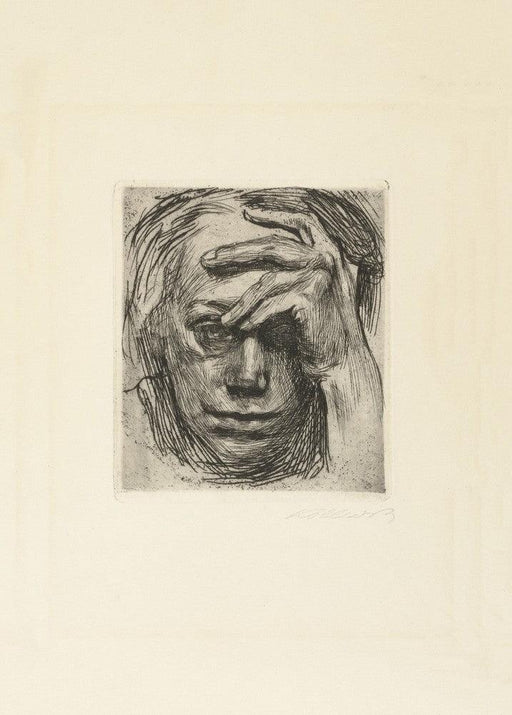'Self-Portrait, Hand at the Forehead', 1910, Käthe Kollwitz, Reproduction 200gsm A3 Vintage German Expressionism Poster - World of Art Global Limited