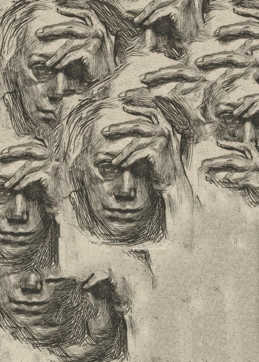 'Collage: Self-Portrait, Hand at the Forehead', 1910, Käthe Kollwitz, Reproduction 200gsm A3 Vintage German Expressionism Poster - World of Art Global Limited