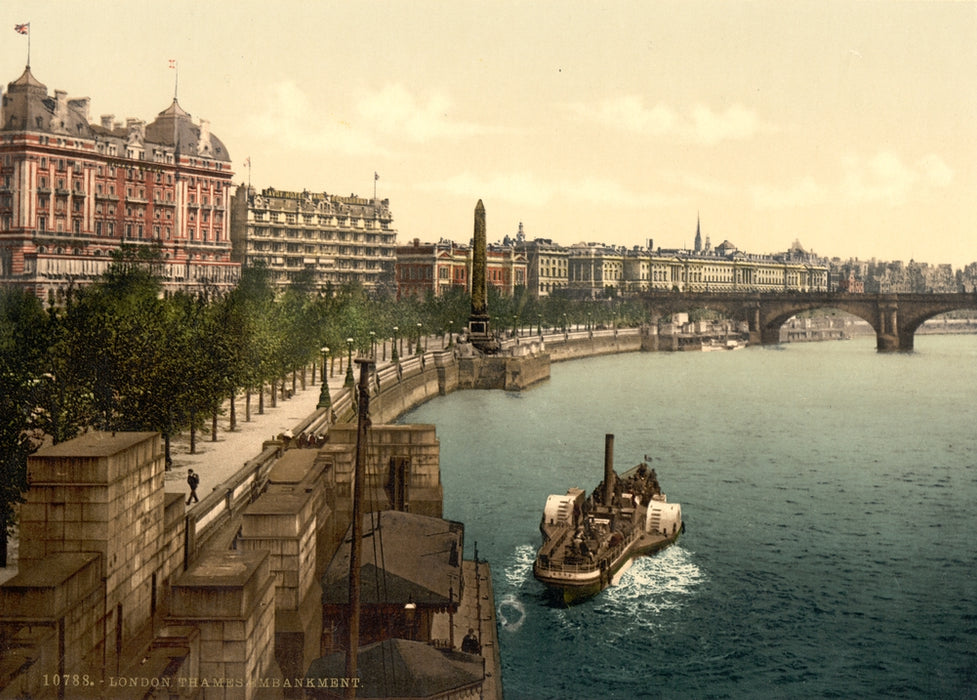 Vintage Travel England 'Thames Embankment, London', 1890's, Reproduction 200gsm A3 Travel Photography Poster