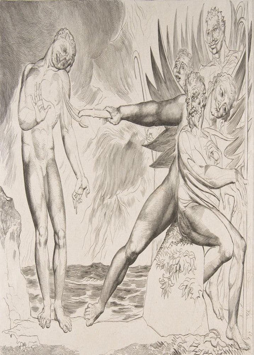 'The Devils Tormenting Ciampolo, from Dante's Inferno', 1825-27, William Blake, England, Reproduction 200gsm A3 Vintage Poster - World of Art Global Limited