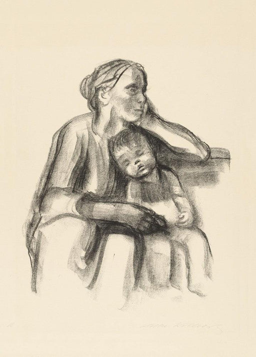 'Worker Woman with Sleeping Child', 1927, Käthe Kollwitz, Reproduction 200gsm A3 Vintage German Expressionism Poster - World of Art Global Limited