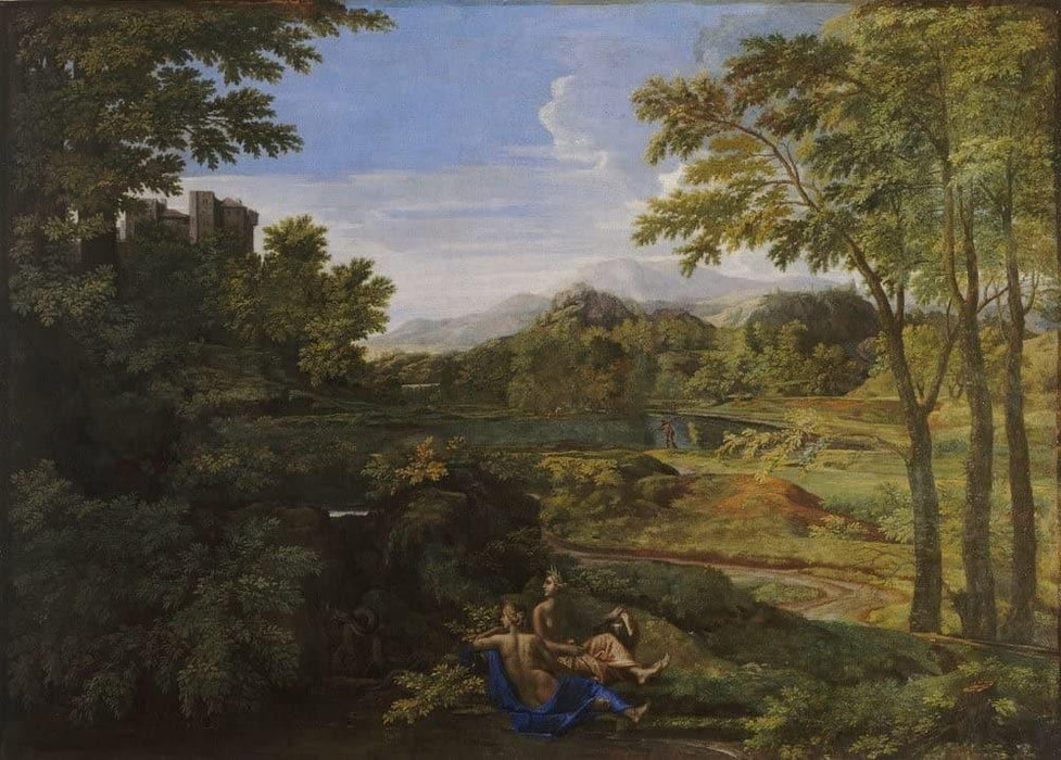 Nicolas Poussin 'Landscape with Two Nymphs and a Snake', France, 1659, Reproduction 200gsm A3 Vintage Classic Art Poster