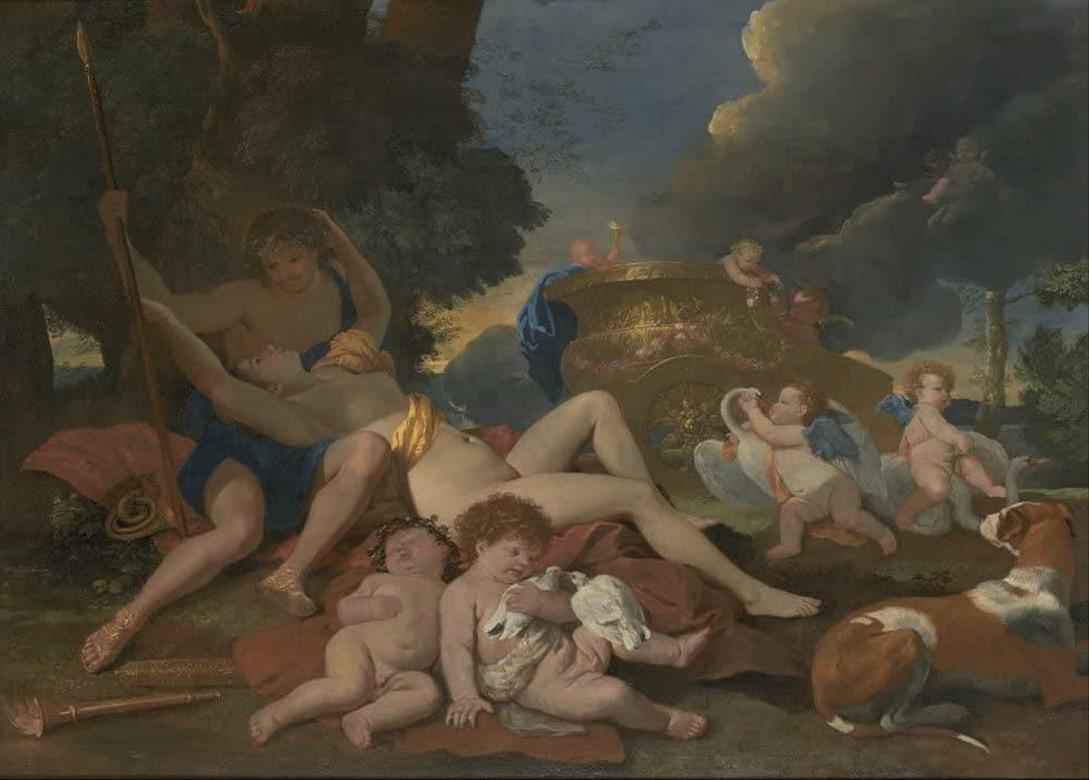Nicolas Poussin 'Venus and Adonis', France, 1628, Reproduction 200gsm A3 Vintage Classic Art Poster