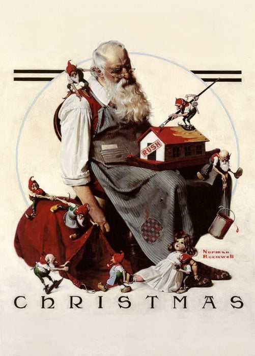 Norman Rockwell 'Christmas, Santa with Elves', U.S.A, 1922, Reproduction 200gsm A3 Vintage Classic Art Poster
