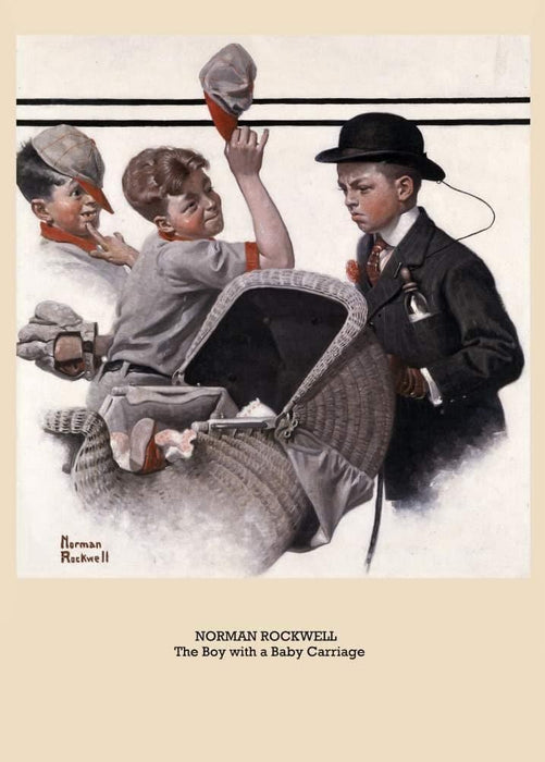 Norman Rockwell 'The Boy with a Baby Carriage', U.S.A, 1916, Reproduction 200gsm A3 Vintage Classic Art Poster