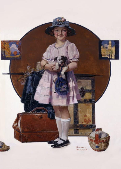 Norman Rockwell 'Vacation's Over, Girl Returning from Summer Trip', U.S.A, 1921, Reproduction 200gsm A3 Vintage Classic Art Poster