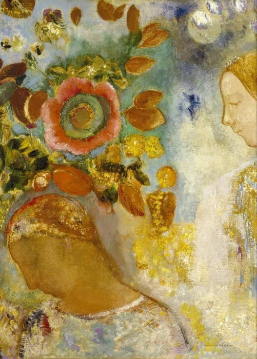 Odilon Redon 'Two Young Girls Among Flowers, Detail', France, 1912, Reproduction 200gsm A3 Vintage Classic Art Poster