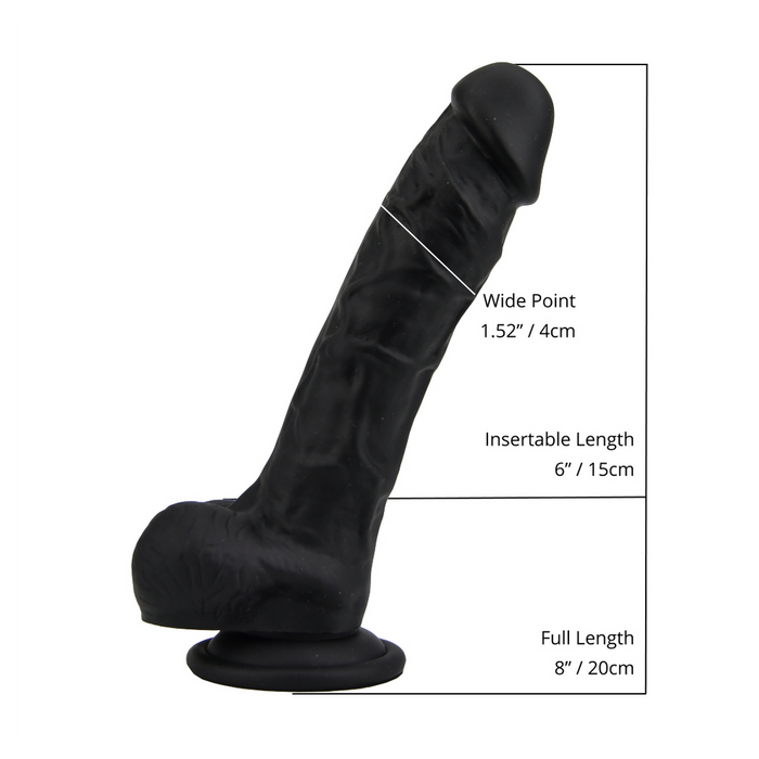 Loving Joy 8 Inch Realistic Silicone Dildo with Suction Cup and Balls Black